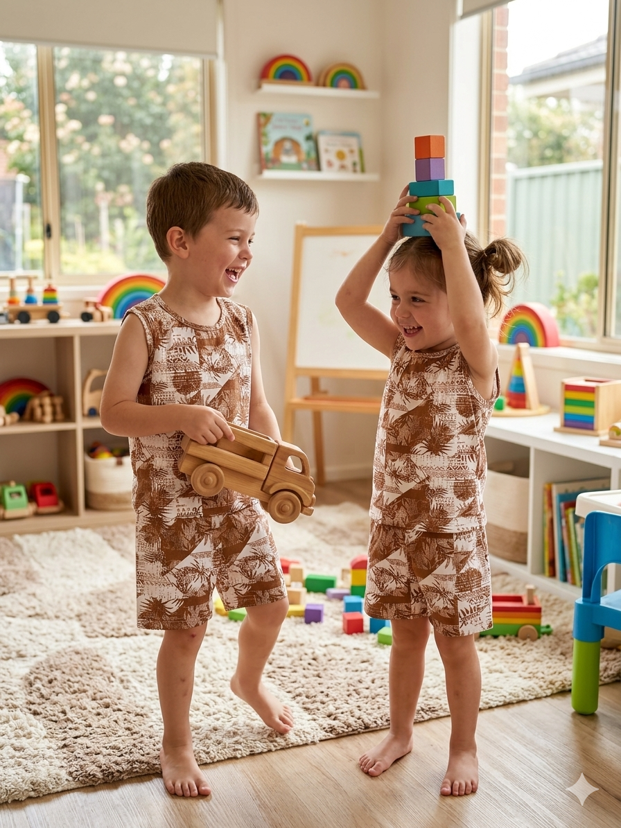 Tav Pacific brown and white Polynesian-patterned sleeveless  co-ord set