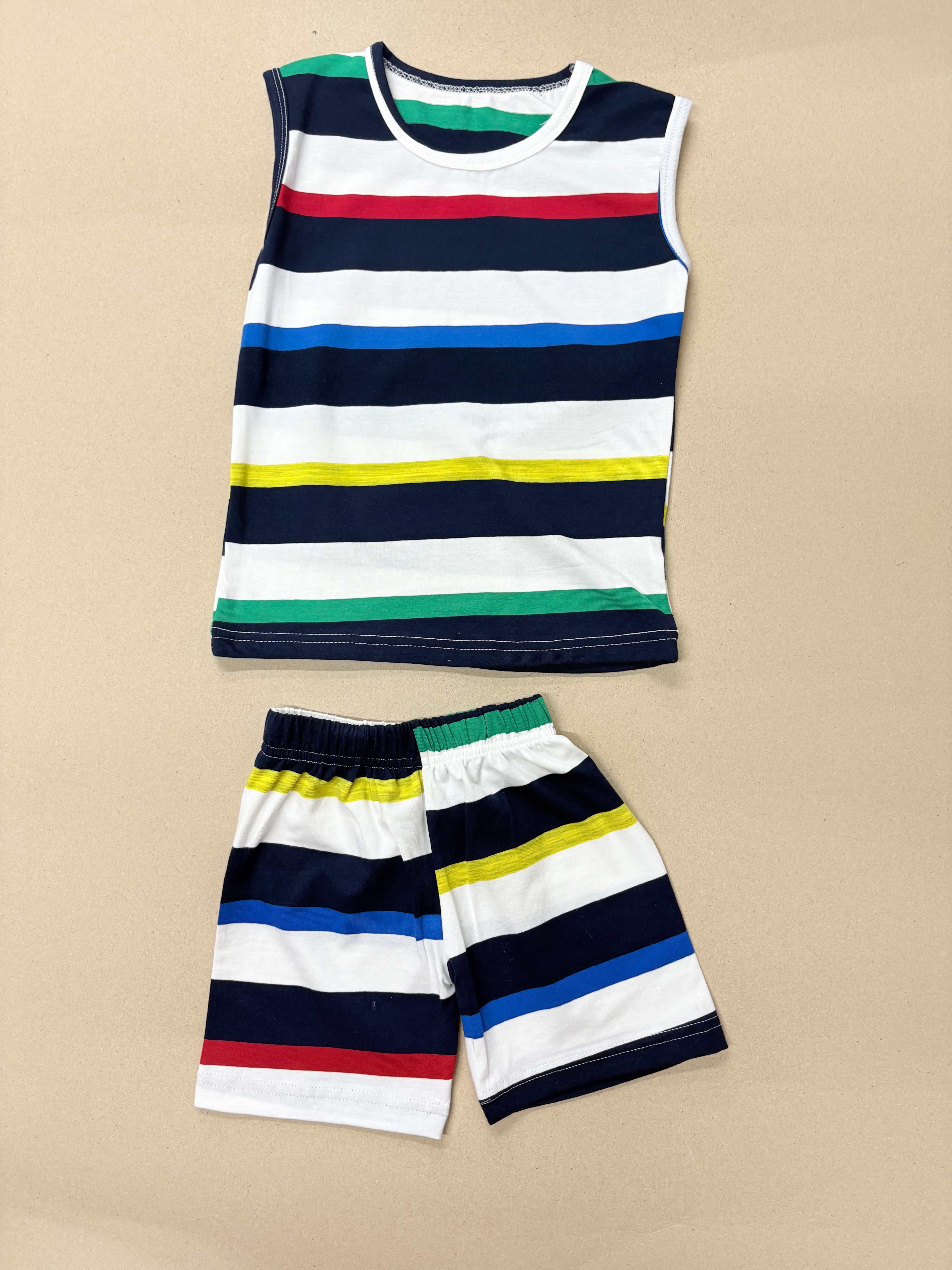 Multi-colored striped sleeveless  co-ord set