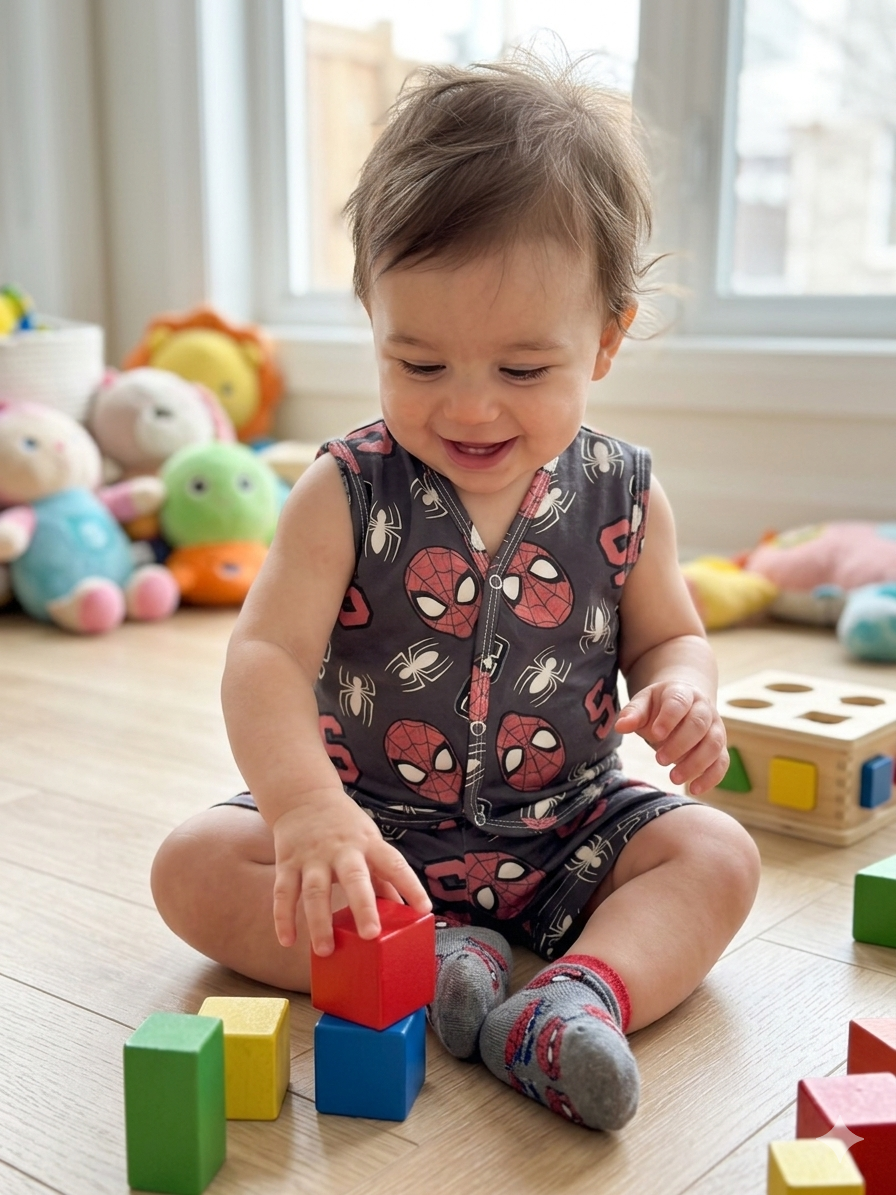 Spider-Man are printed in red and white Sleeveless Jabla Shorts Set