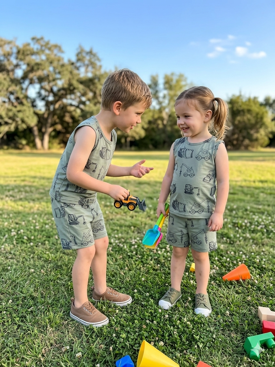 Construction truck sleeveless  co-ord set