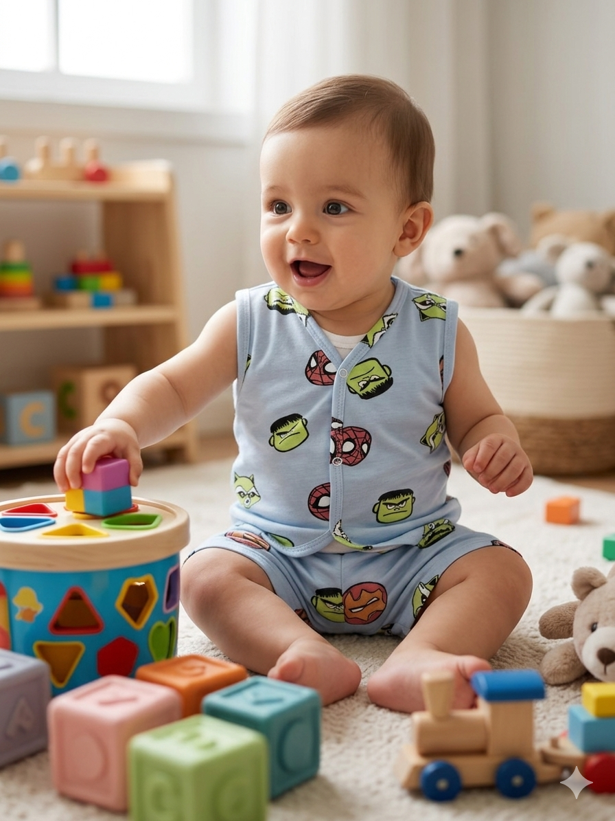 Popular cartoon prints Sleeveless Jabla Shorts Set