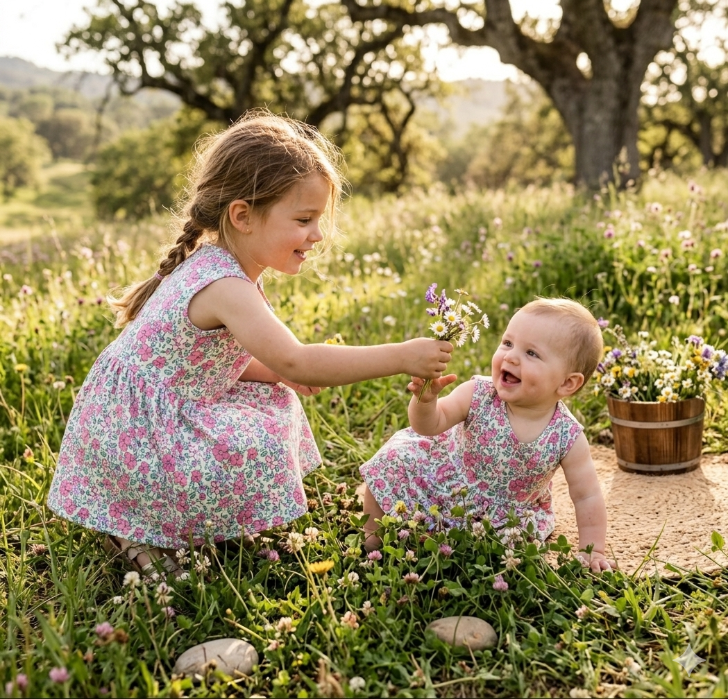 A ight, pale green or off-white color with a vibrant floral pattern Sleeveless frock