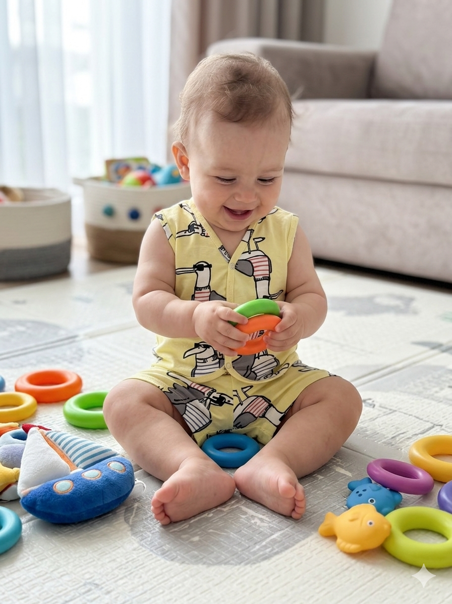 yellow with illustrations of birds featuring white, black, grey, and red accents Sleeveless Jabla Shorts Set