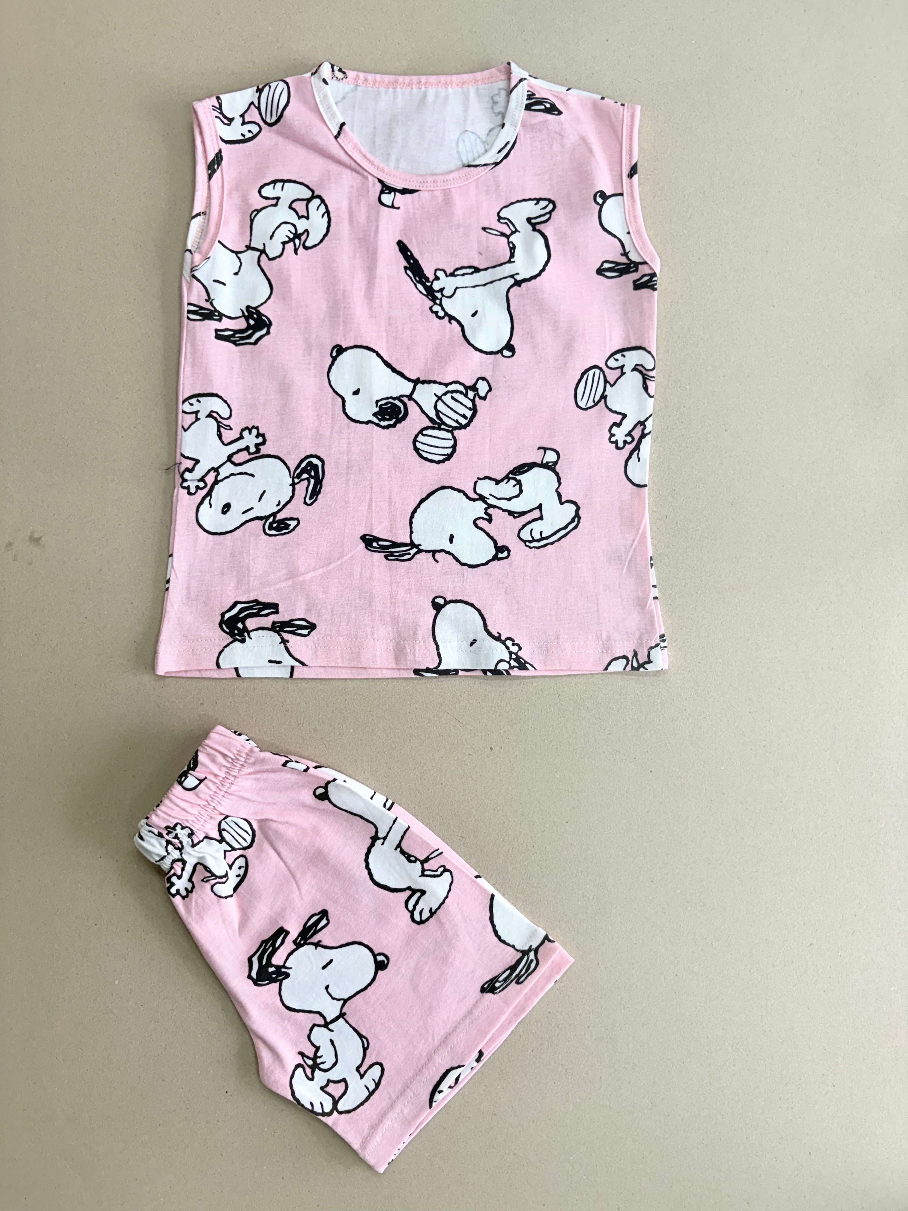 Pink with white Snoopy print sleeveless co-ord set