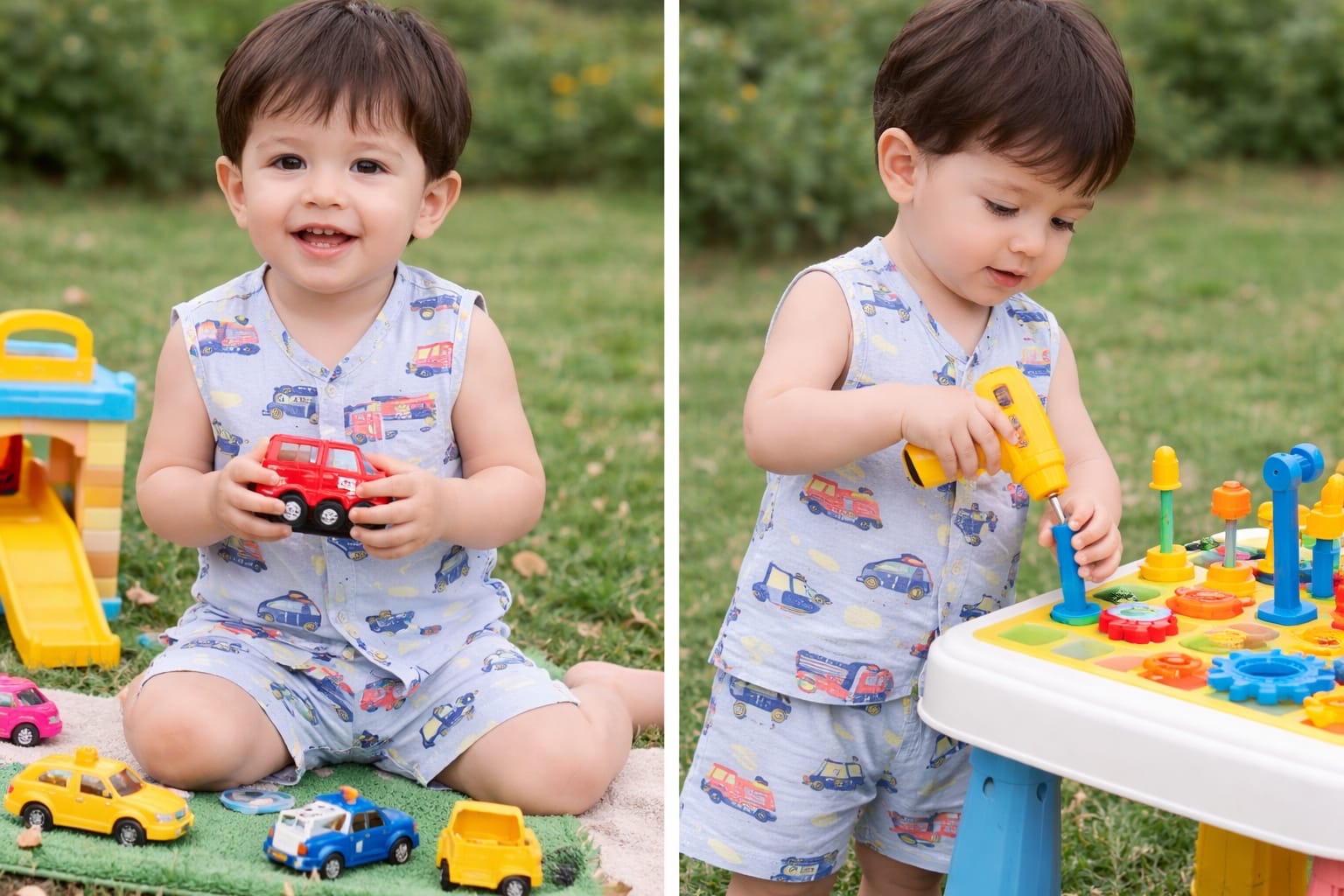 Blue Cars Sleeveless Jabla Shorts Set