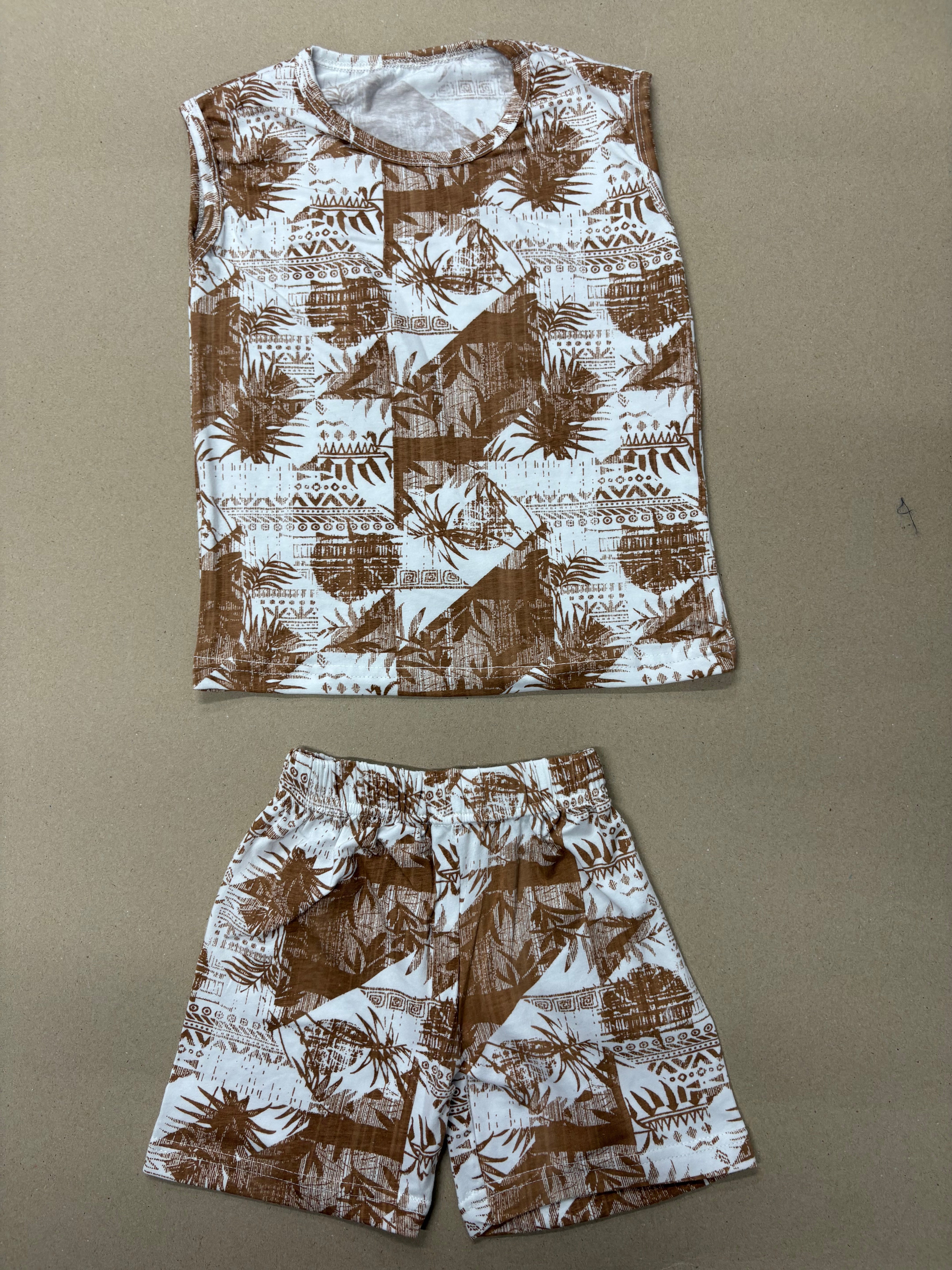Tav Pacific brown and white Polynesian-patterned sleeveless  co-ord set