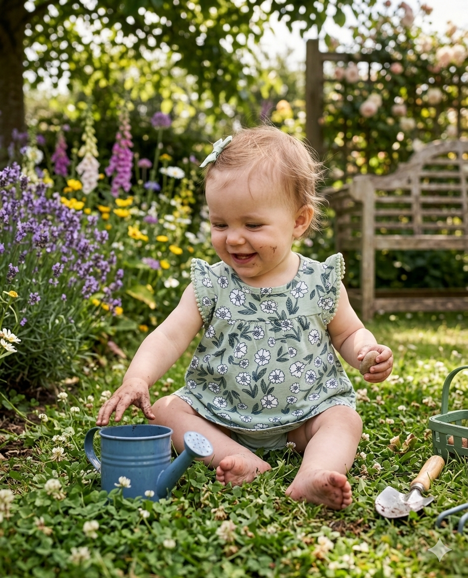Ovile green colour with a floral print Onesies Frock