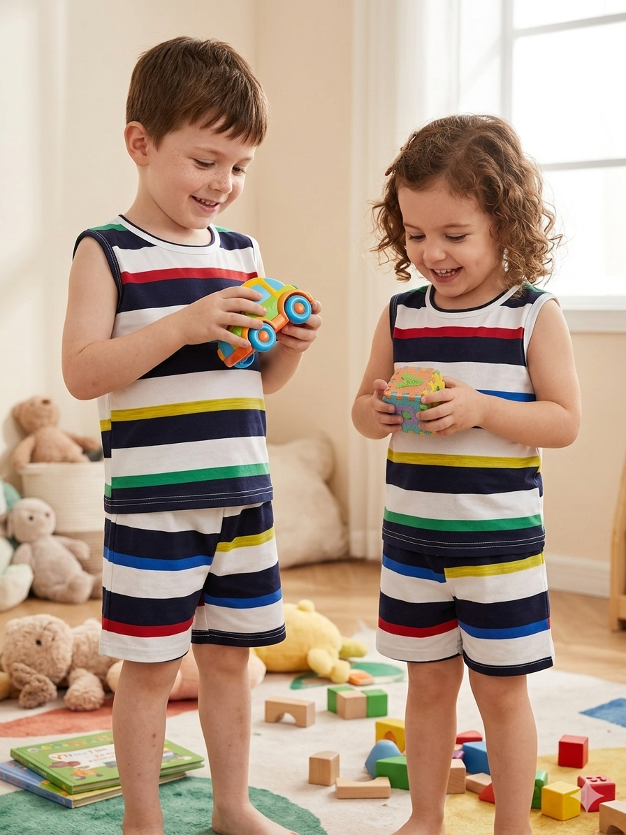 Multi-colored striped sleeveless  co-ord set