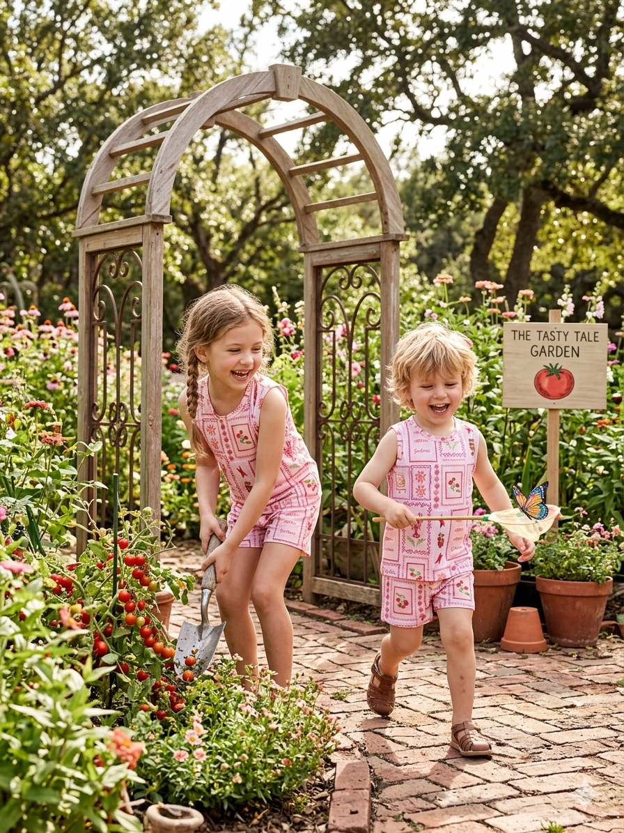 Colorful food and marine-themed print sleeveless co-ord set
