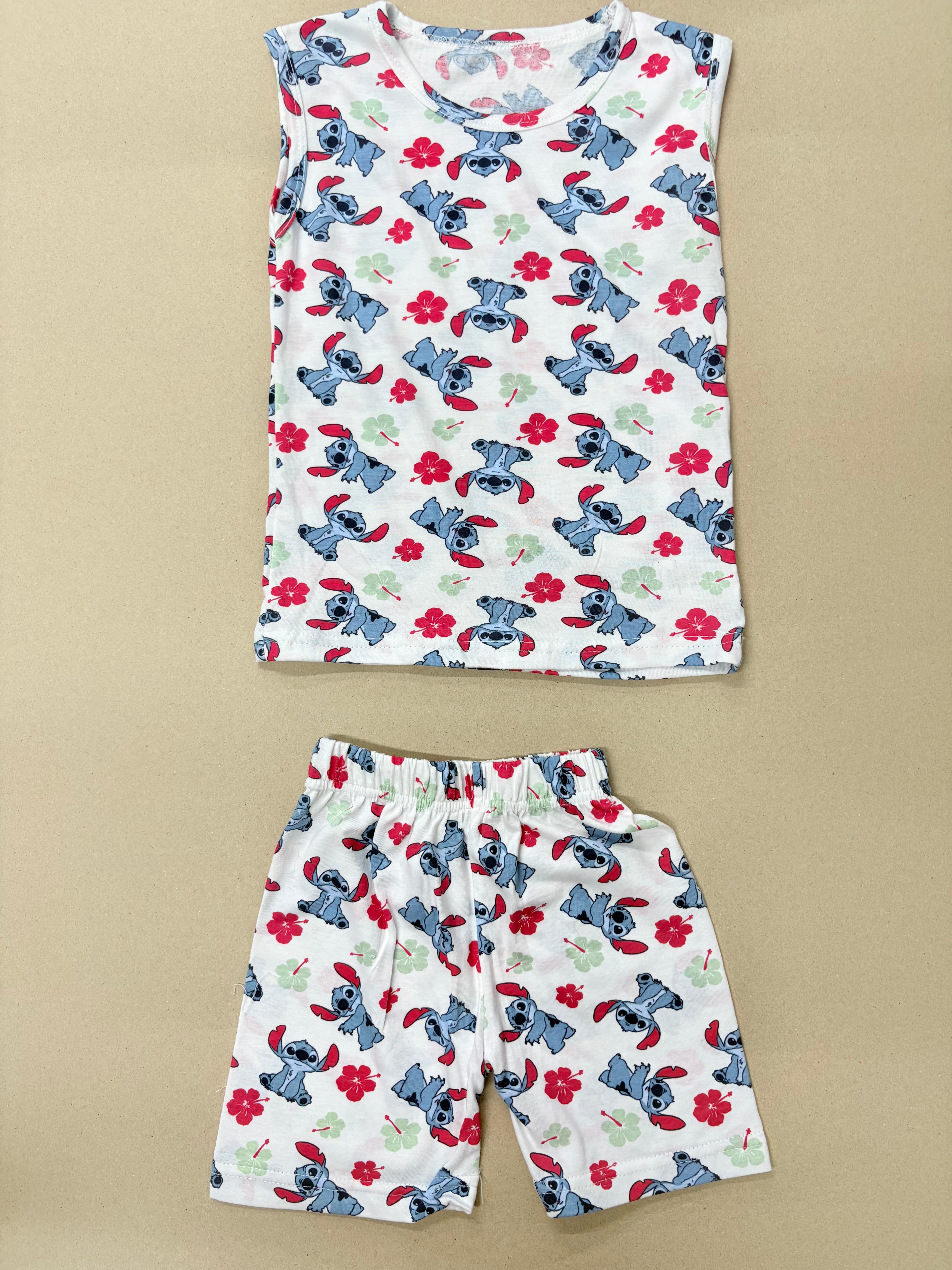 Disney Stitch a blue cartoon print and pink floral sleeveless  co-ord set