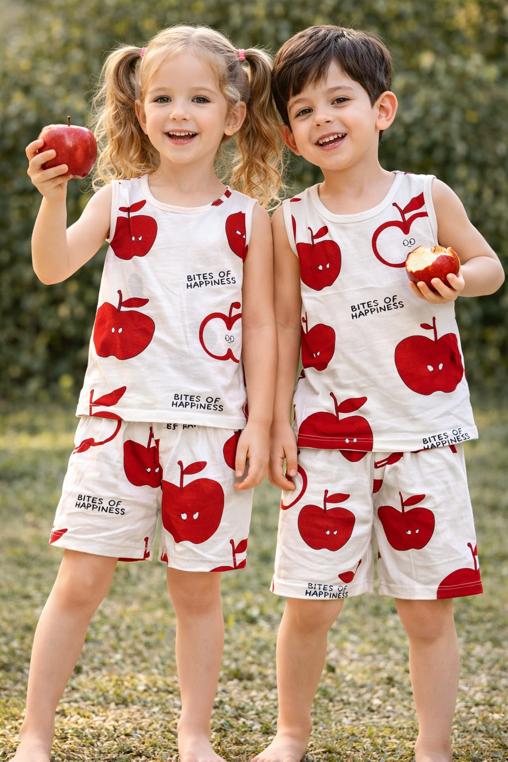 Ivory Base with red apple sleeveless co-ord set