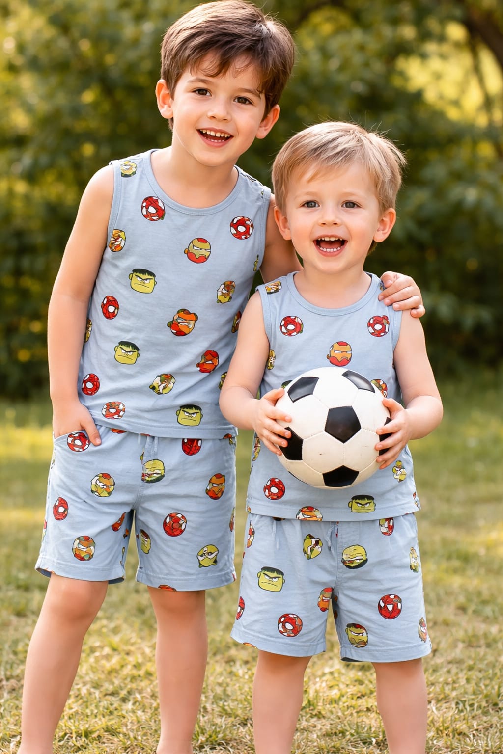 Dusty Blue superhero print sleeveless co-ord set