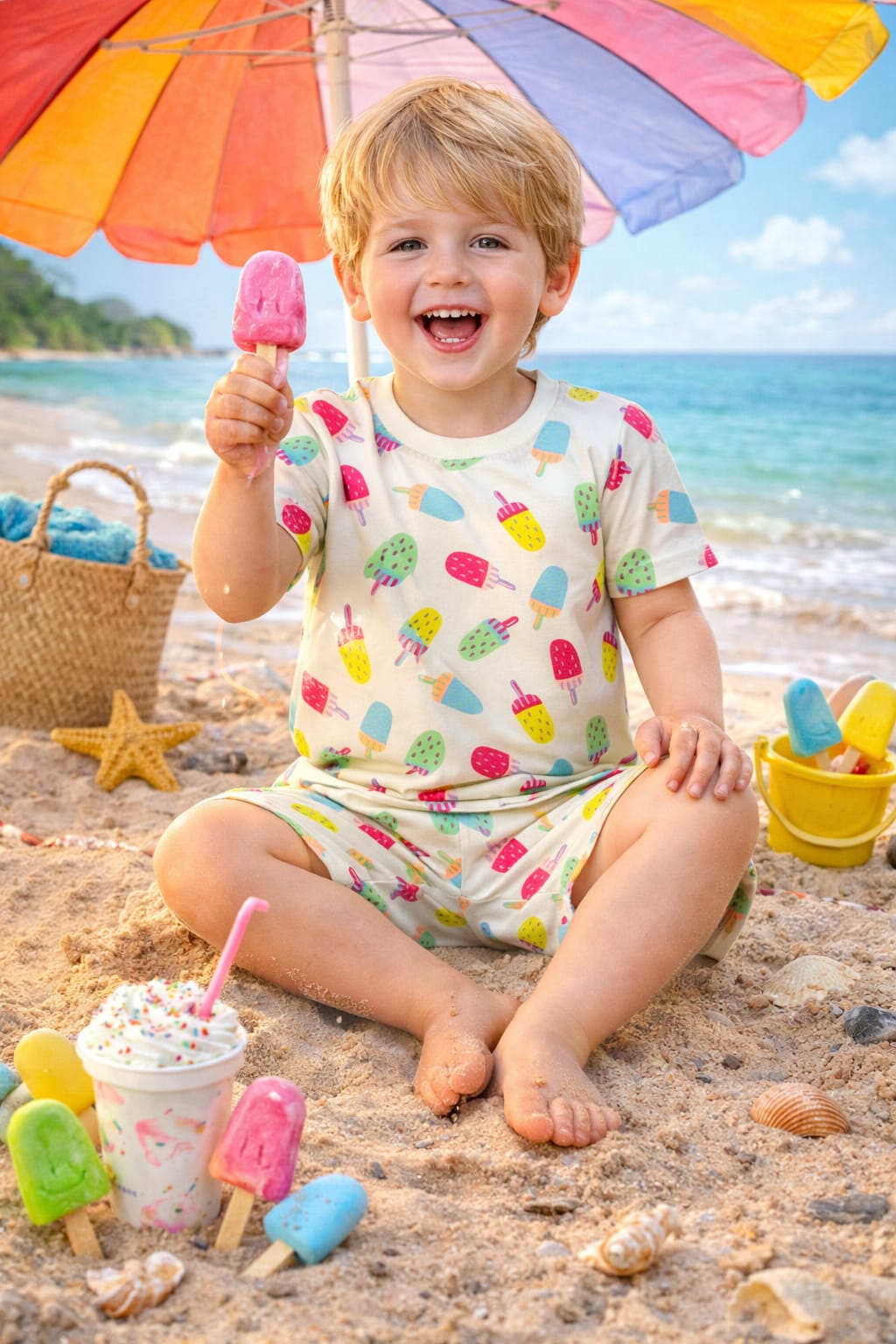 Light cream  multi colour prints Halfsleeve co-ord set