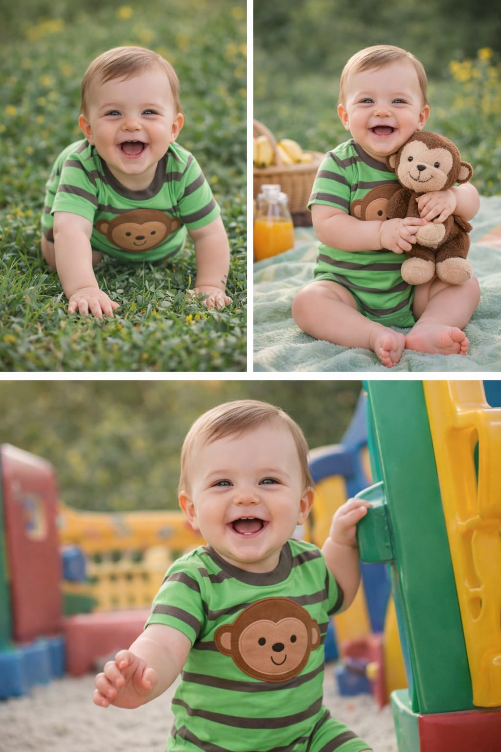 Tiny jungle Green  safari Baby Half jumpsuit