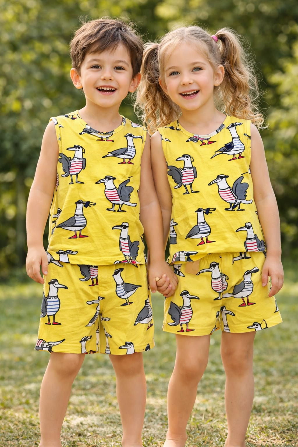 Sunny yellow Avian print sleeveless  co-ord set