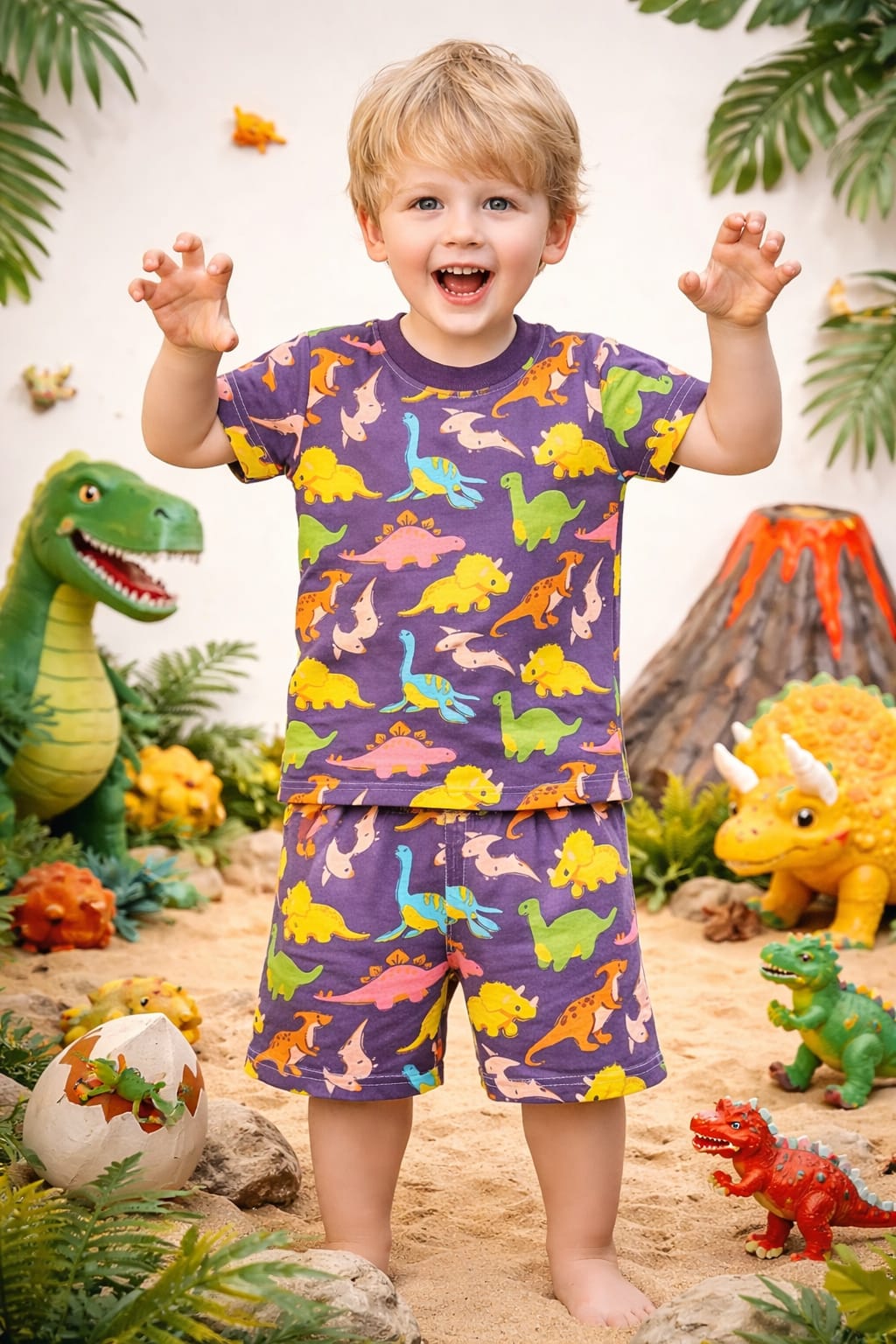 Deep purple with multi -color Halfsleeve co-ord set