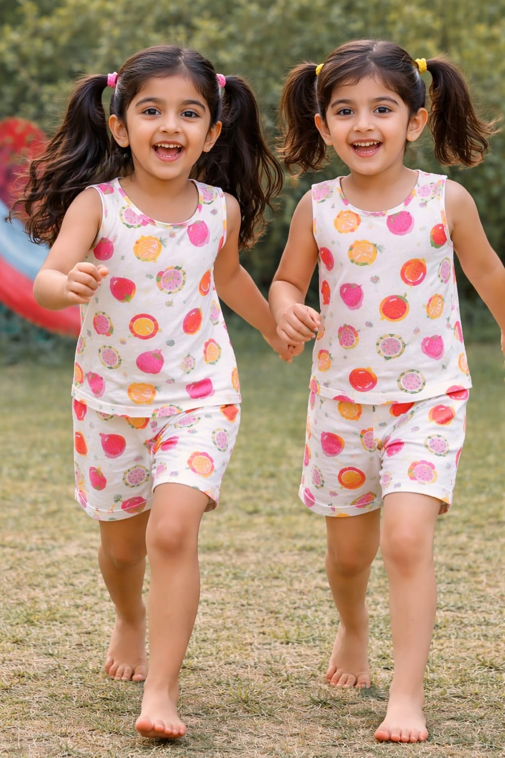 Ivory Base with Fruity pink prints sleeveless  co-ord set
