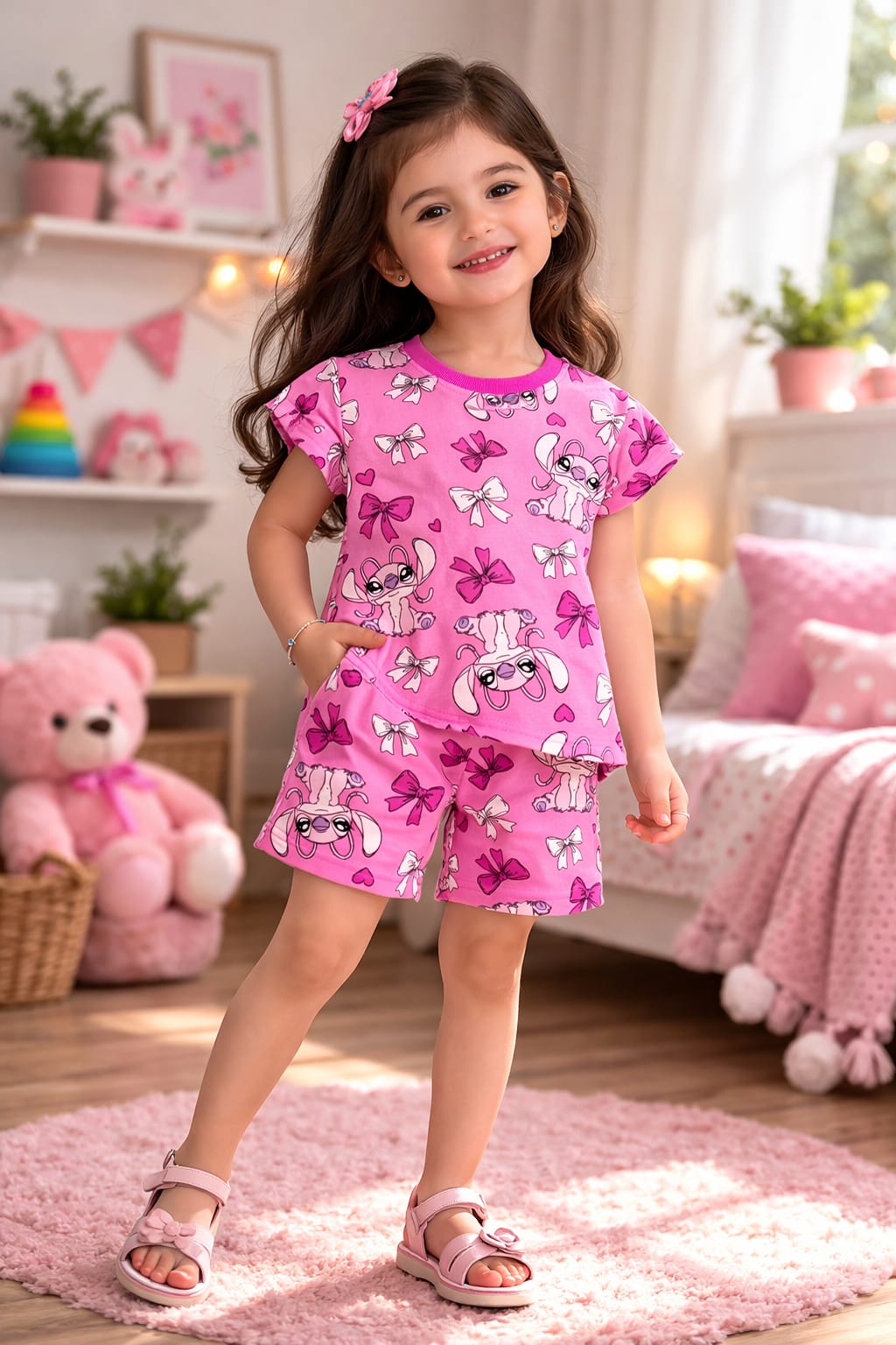 Bubblegum pink cartoon print Halfsleeve co-ord set