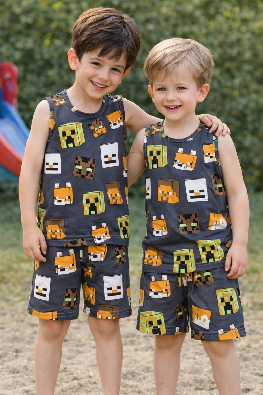 Charcoal pixel play print sleeveless  co-ord set