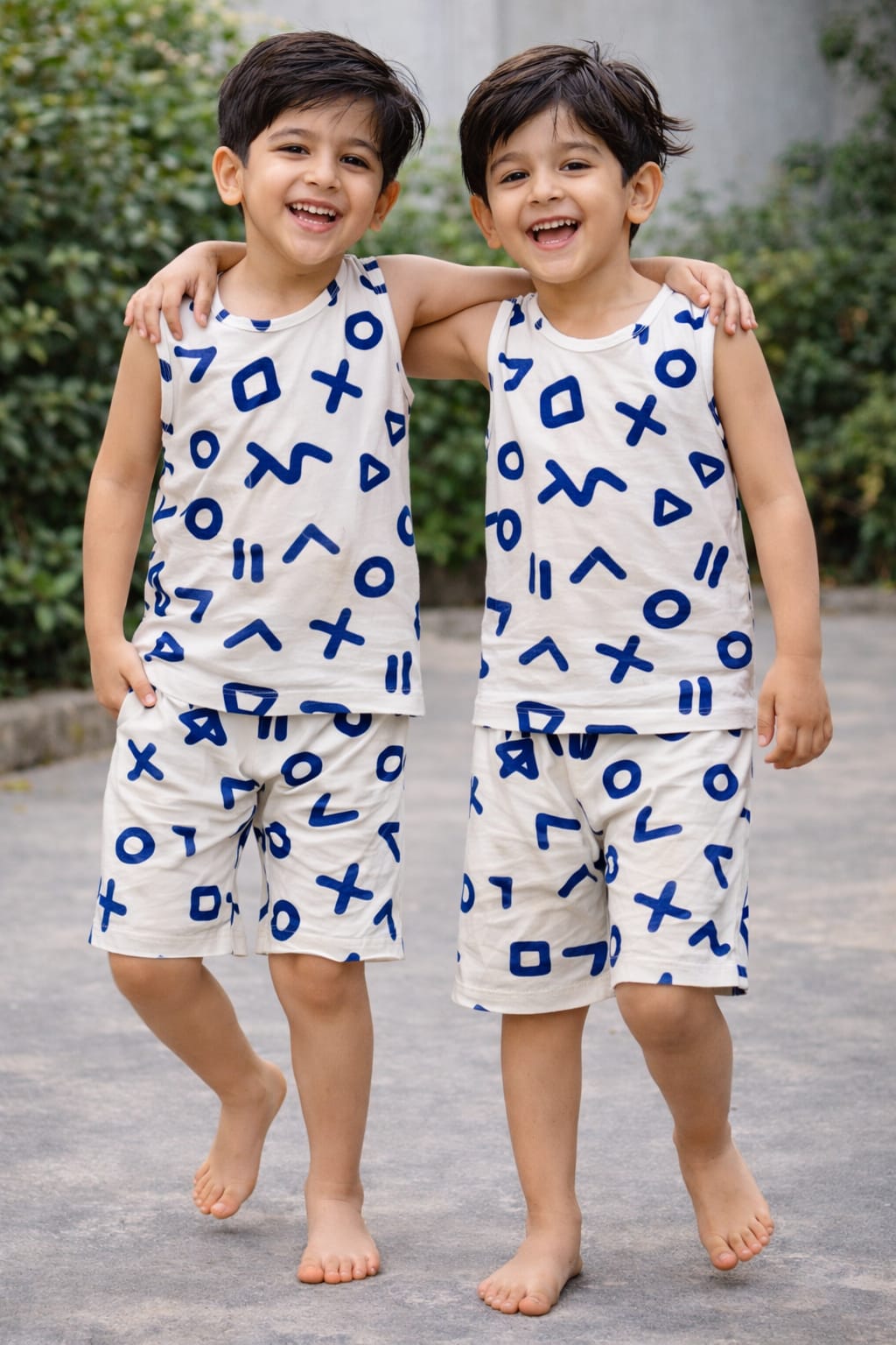 Ivory Minimal navy Blue print sleeveless  co-ord set